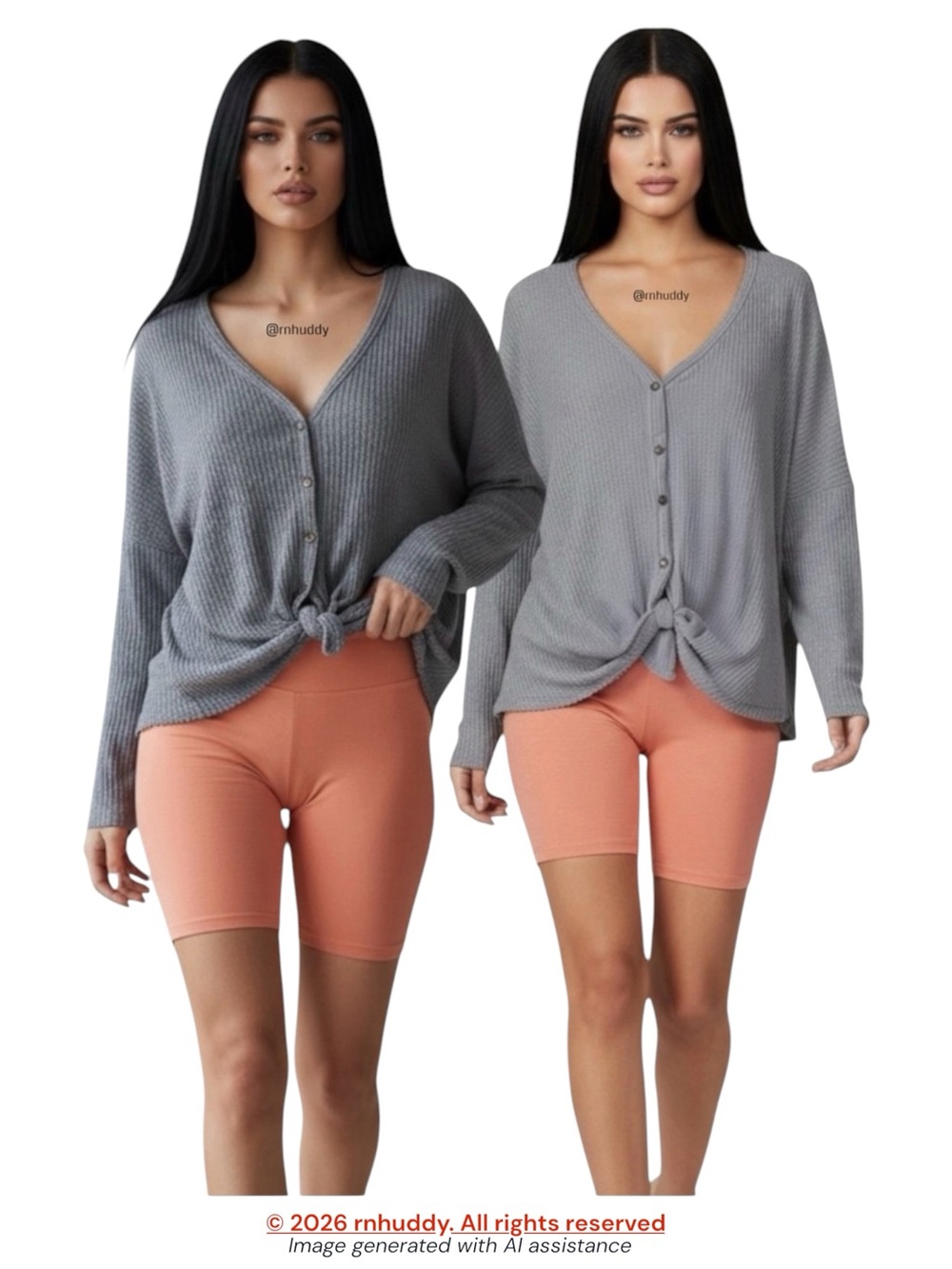 UO Out From Under XL grey Oversized Thermal Button Front Top